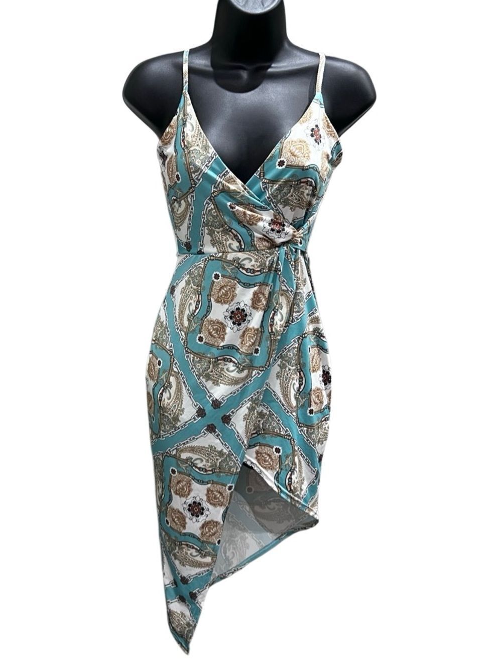Boohoo Body-con Chain-Print Paisley Slip Dress Size 2